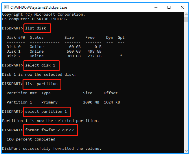 format USB to FAT32 using DiskPart