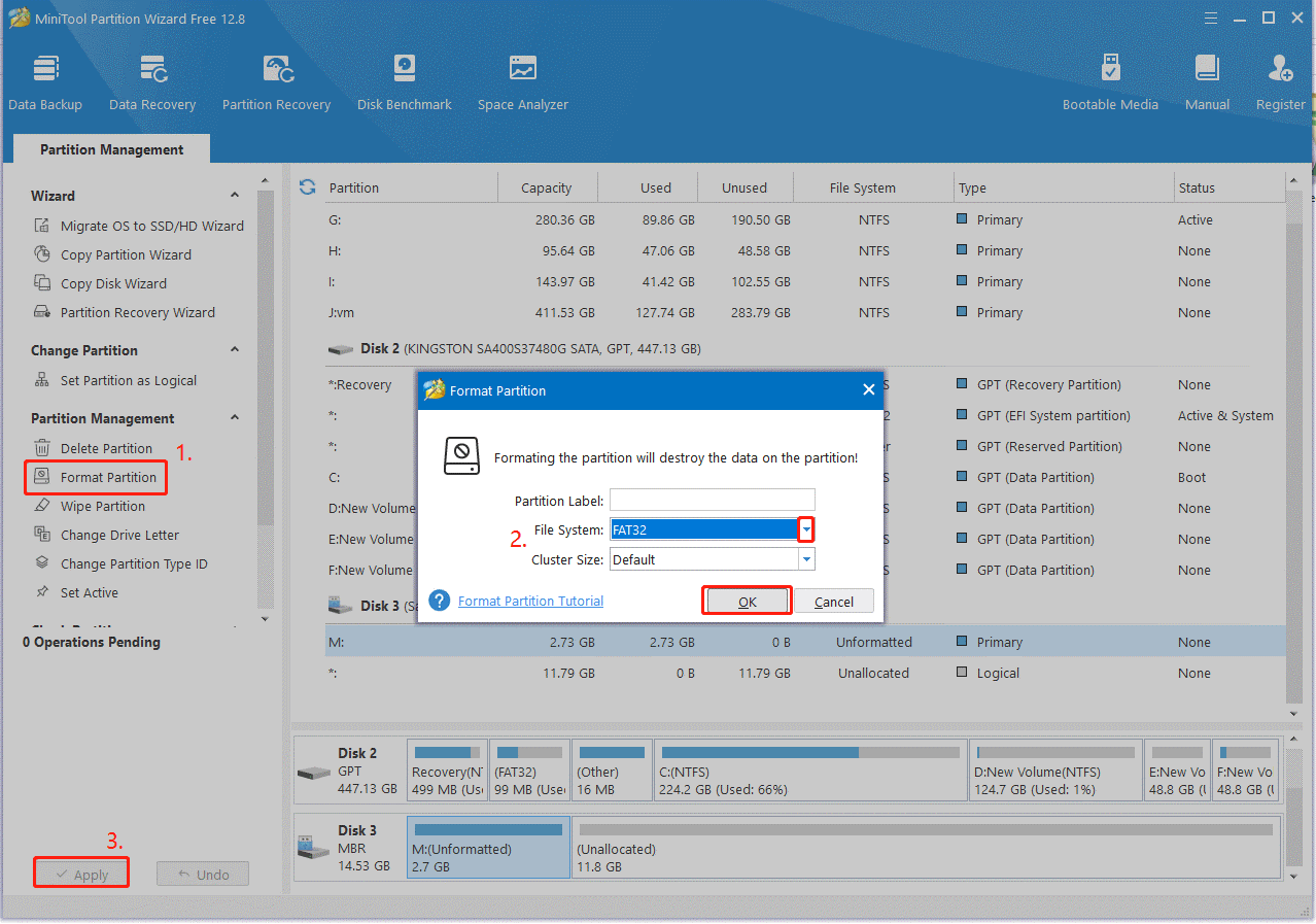 format USB to FAT32 using MiniTool