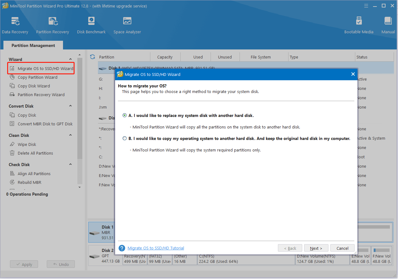 migrate OS using MiniTool