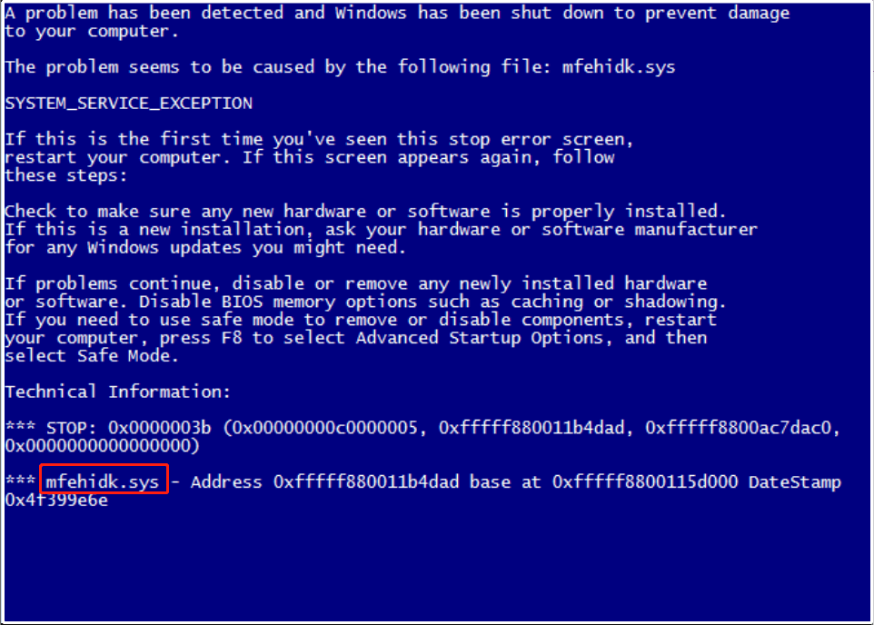 mfehidk.sys BSOD error