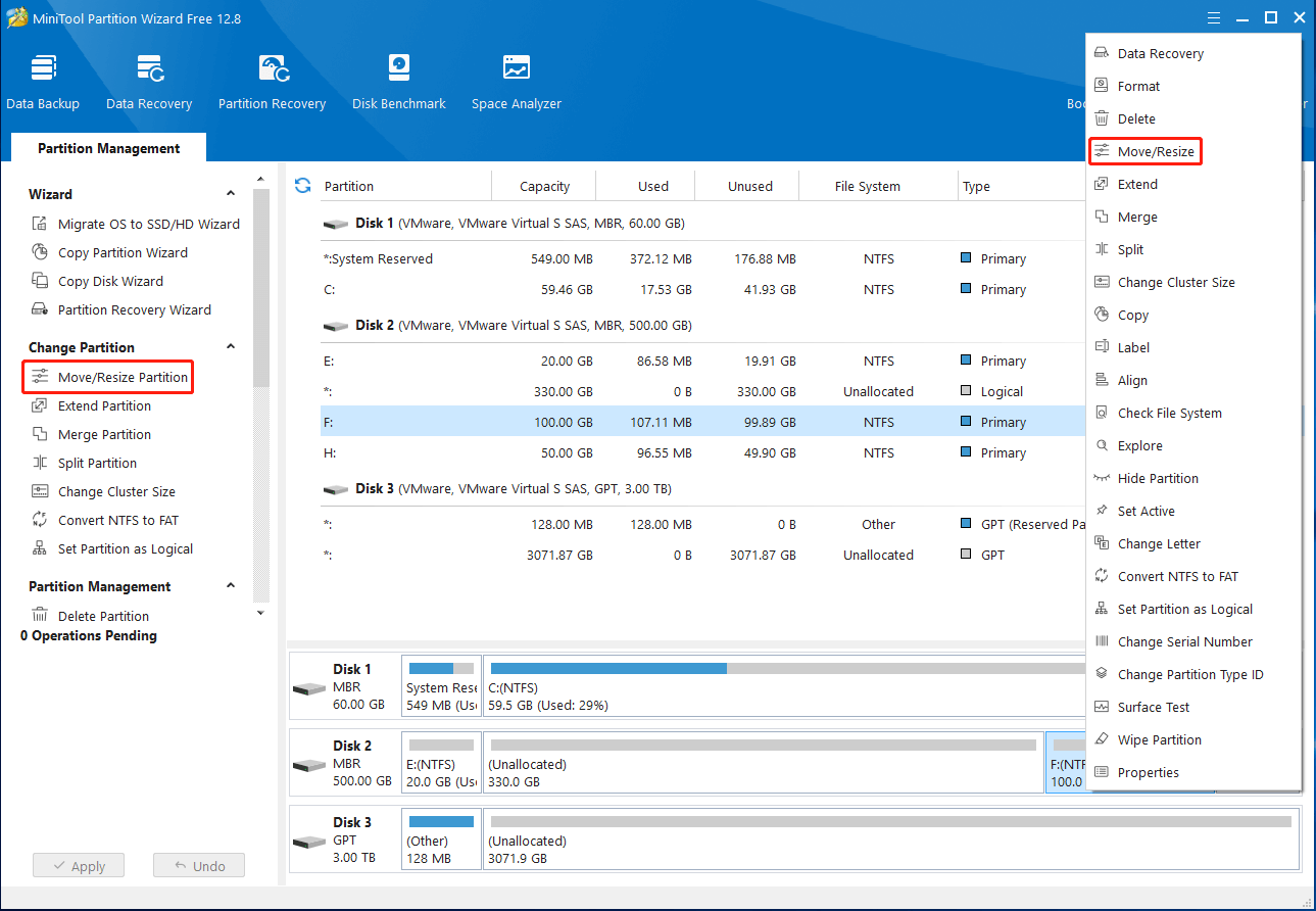 select Move or Resize Partition