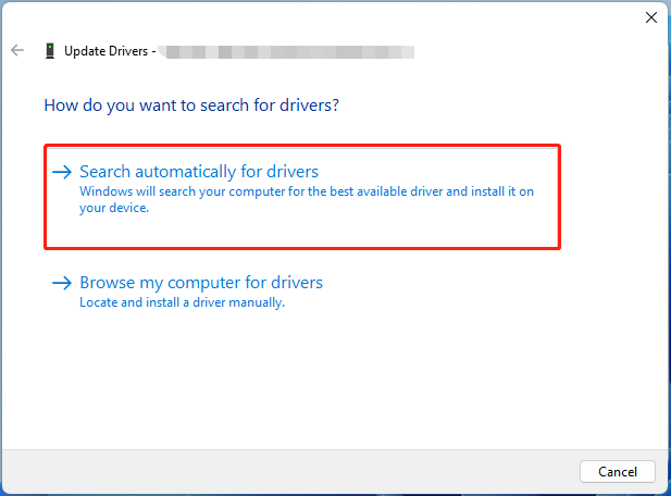 select Search automatically for drivers