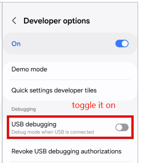 enable USB debugging on the Phone