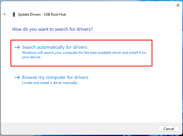 select Search automatically for drivers