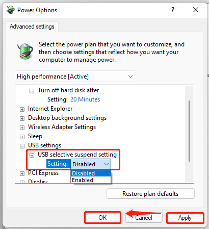 Disable the USB Selective Suspend Windows 11