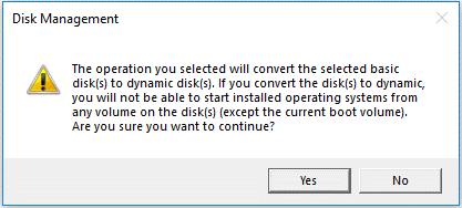 the operation you selected will convert the selected basic disk to dynamic