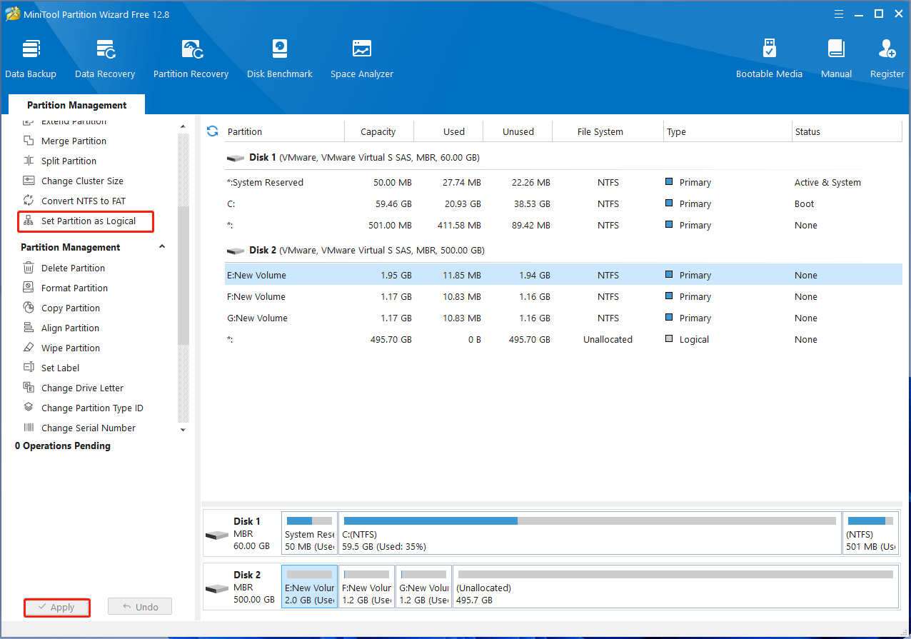 convert primary partition to logical using MiniTool