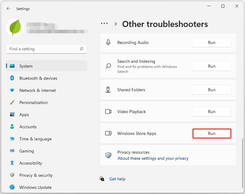 Run Windows Store App Troubleshooter