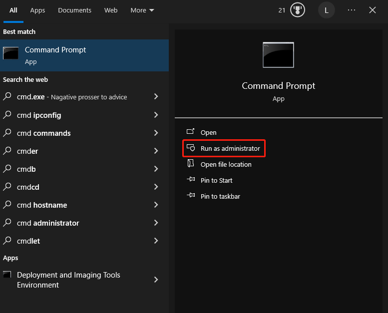 run Command Prompt as administrator