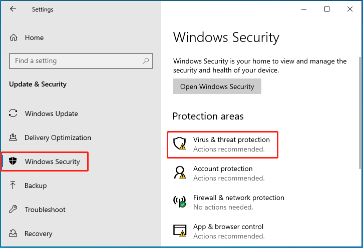 Click Virus and threat protection