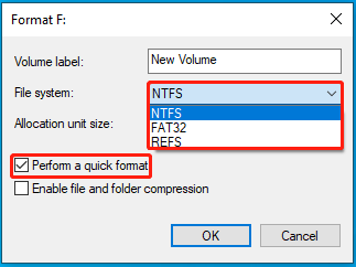 Select NTFS and quick format