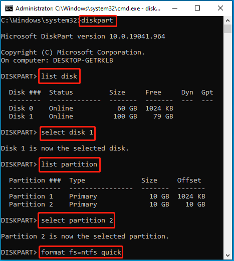 Format to NTFS with command lines