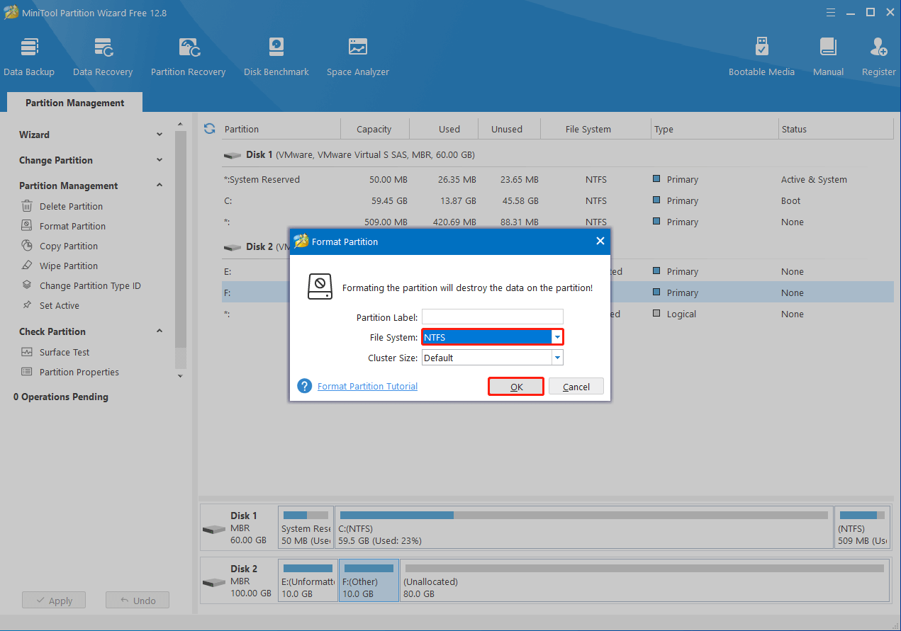 Choose the NTFS file system