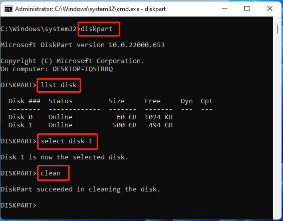 clean hard disk using DiskPart