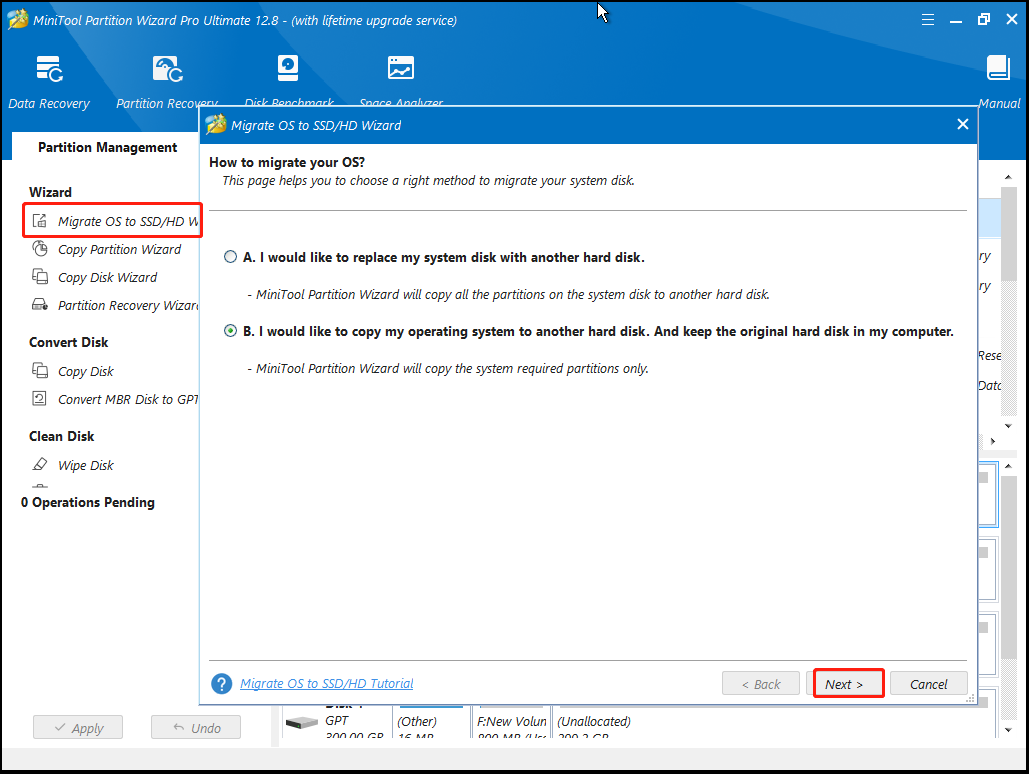 select Migrate OS on MiniTool