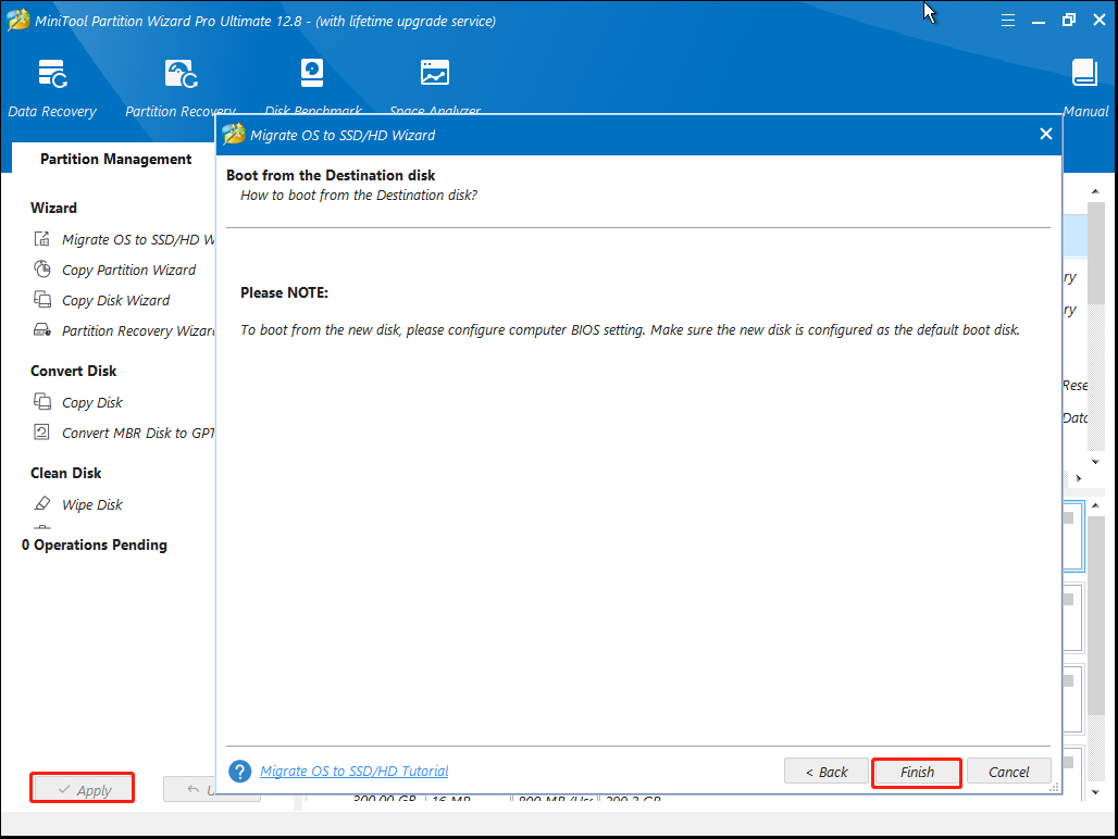 click Apply to migrate OS on MiniTool