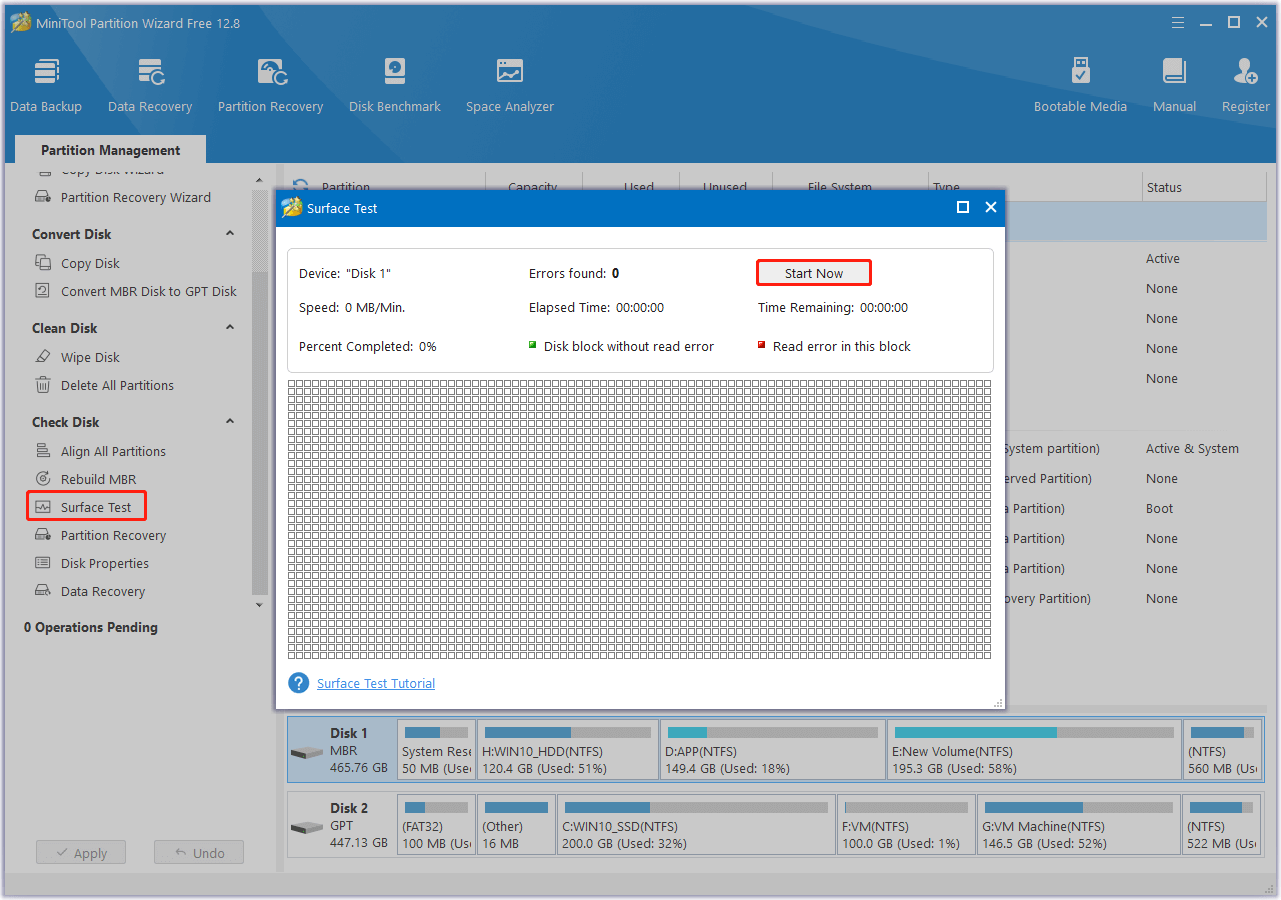 select Surface Test and click Start Now