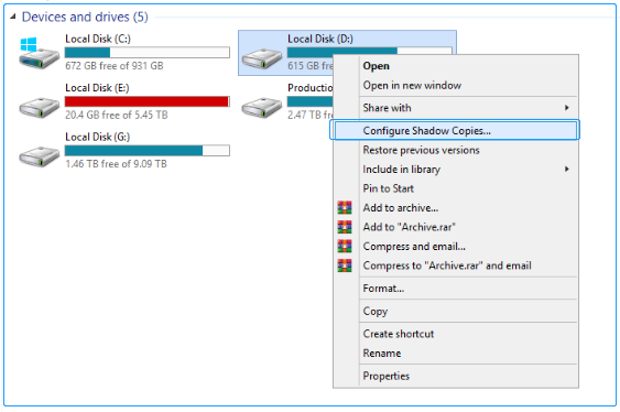 select Configure Shadow Copies