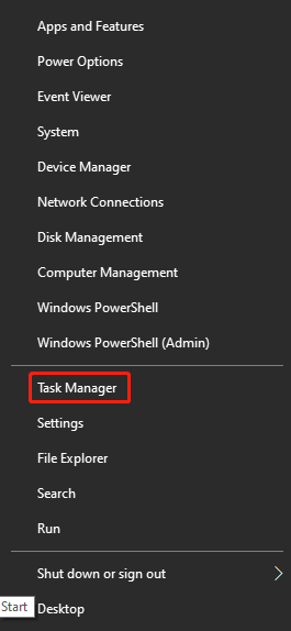 open Task Manager from Start menu