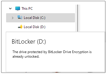 The drive protected by BitLocker Drive Encryption is already unlocked