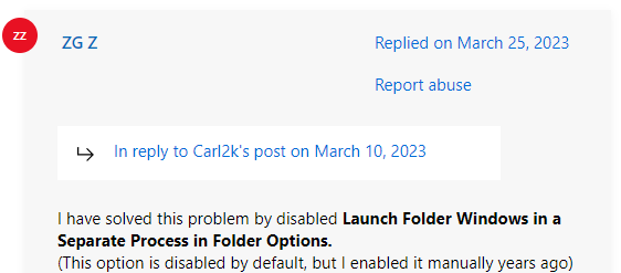 a user report from Microsoft