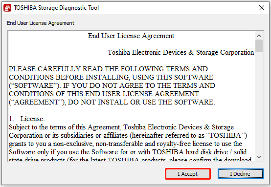 download and install TOSHIBA Storage Diagnostics Tool