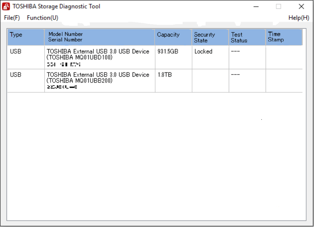 main interface of TOSHIBA Storage Diagnostics Tool