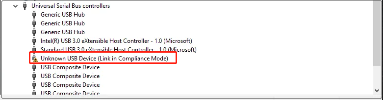 Unknown USB Device Link in Compliance Mode