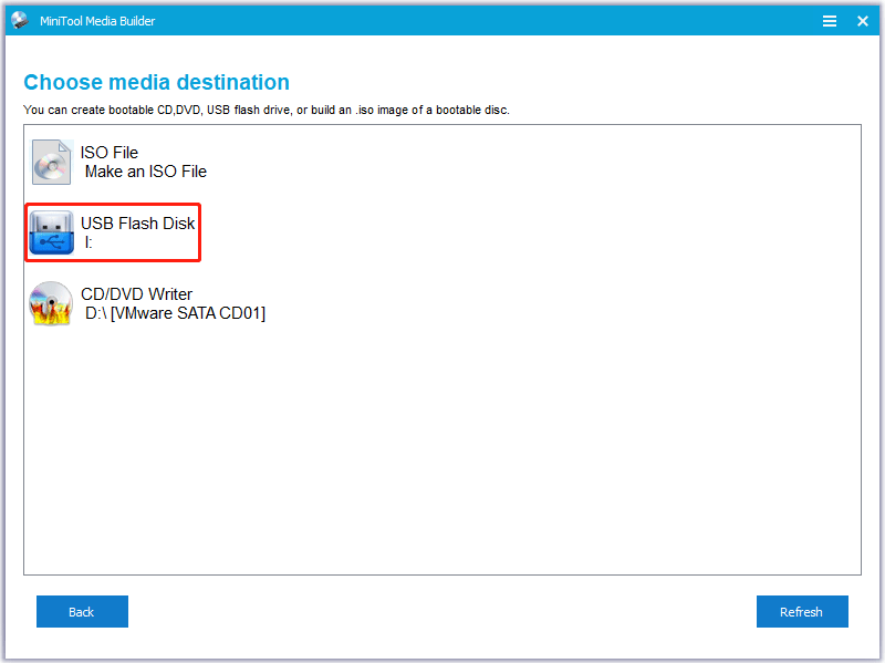 choose a media destination in the Partition Wizard