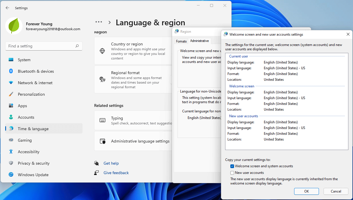 change administrative language settings