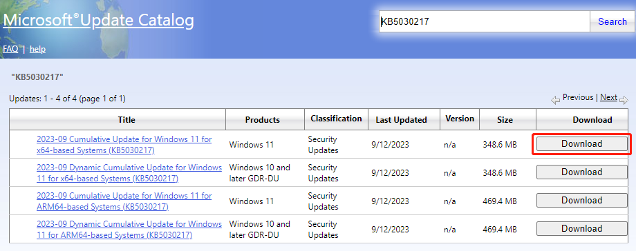 download KB5030217 via MUC