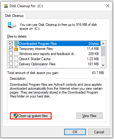click Clean up system files