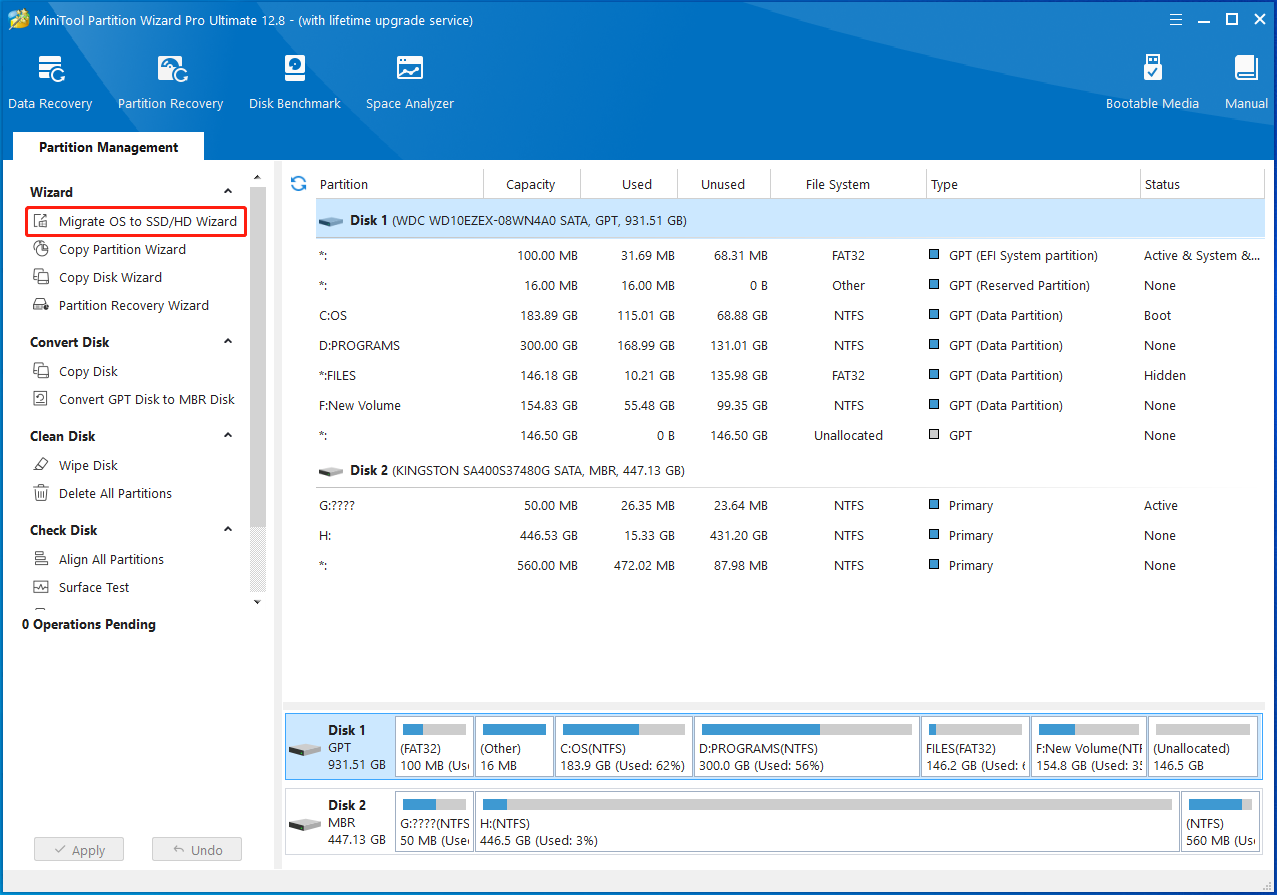 click Migrate OS to SSD or HD Wizard