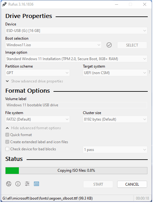 create Windows 11 bootable USB using Rufus