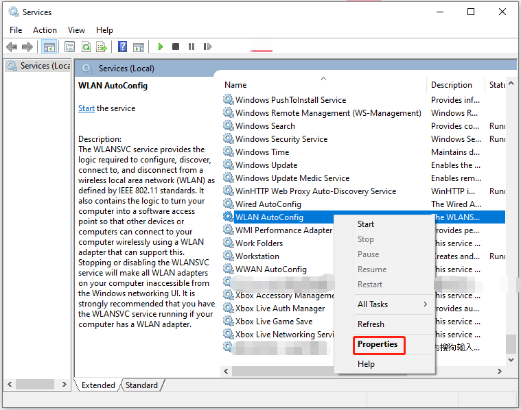 open the properties of WLAN AutoConfig