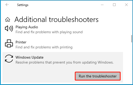 run the Windows Update troubleshooter