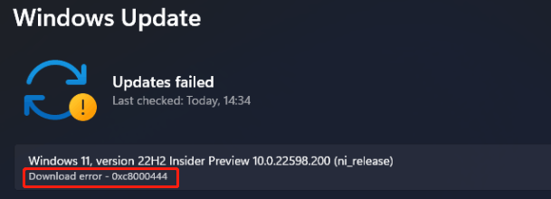 0xc8000444 Windows update error