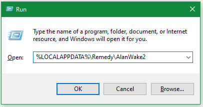 find AlanWake2 folder using Run
