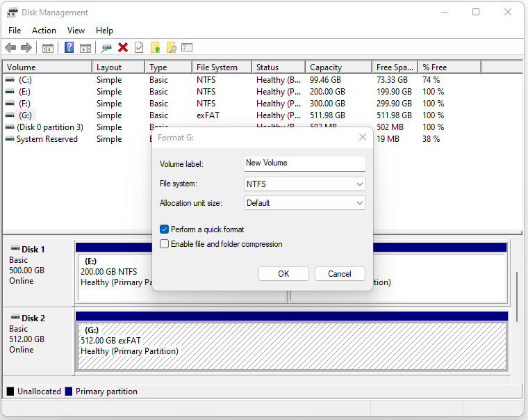 use Disk Management to format