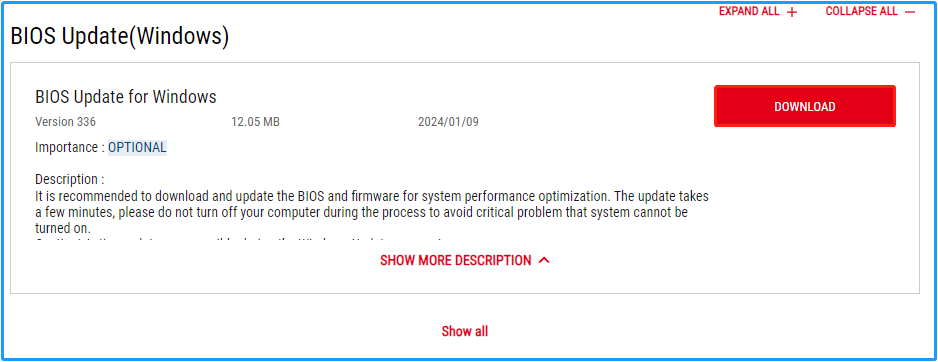 download BIOS Update