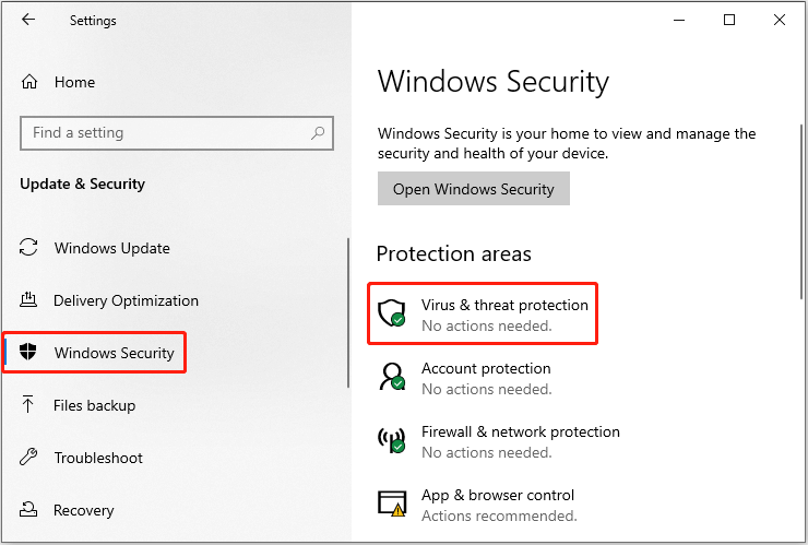 Select Virus and threat protection