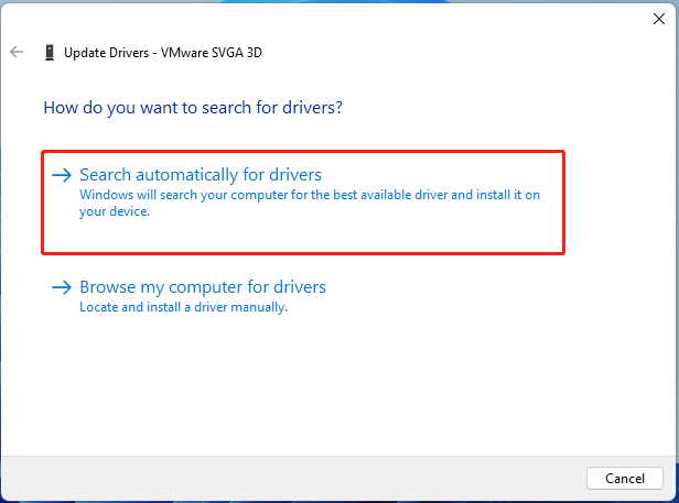 select Search automatically for drivers