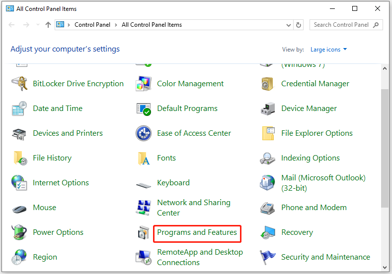 click Programs and Features