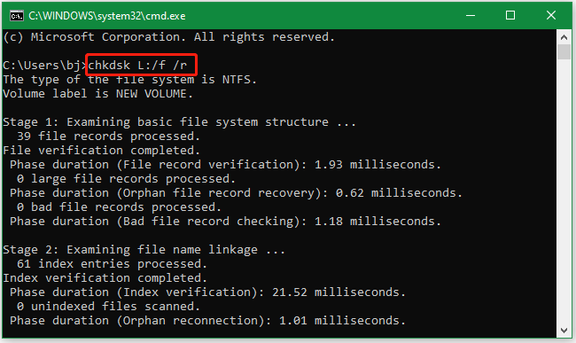 check USB errors using CHKDSK