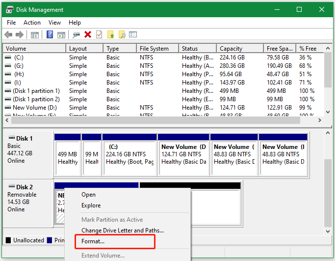 select Format in Disk Management