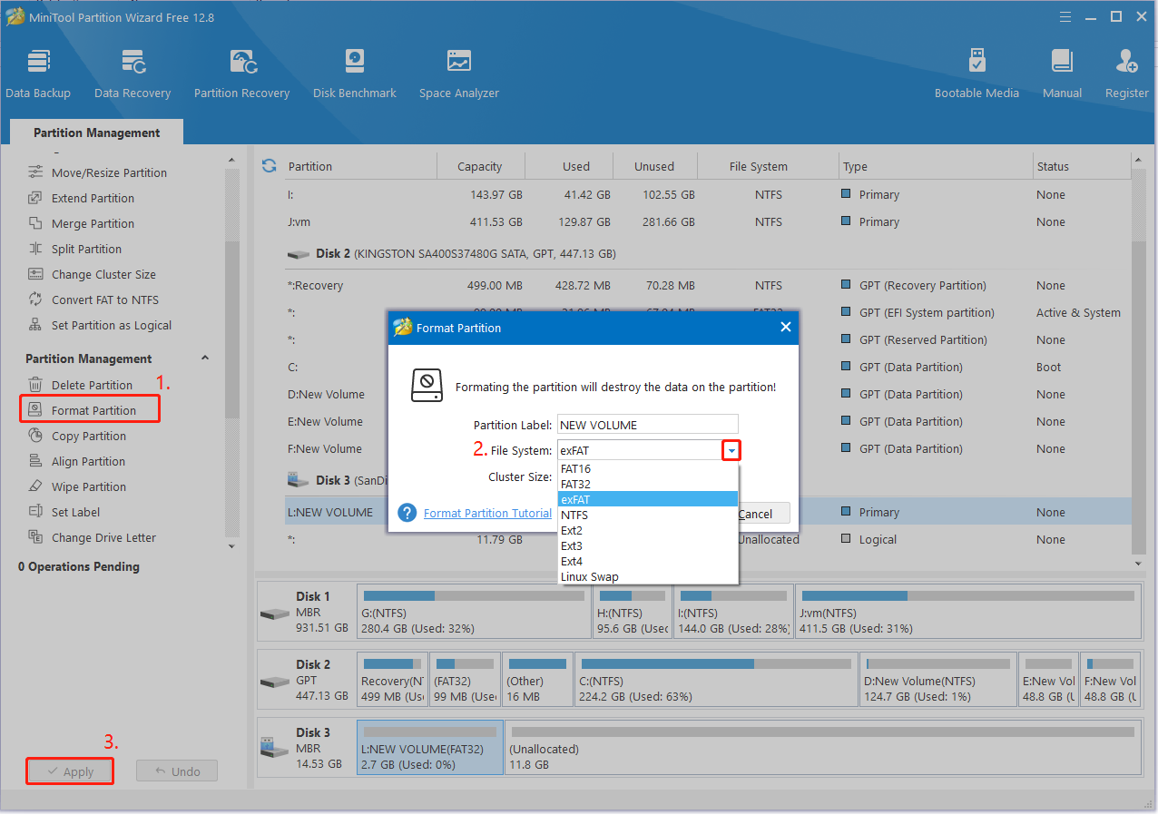 format the USB using MiniTool