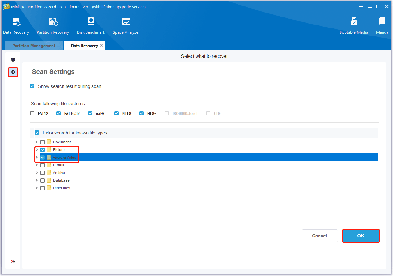 customize the scanning settings