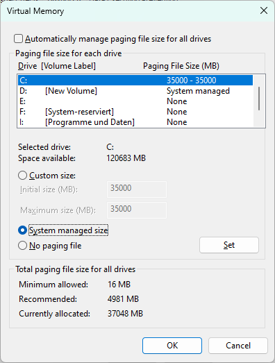 set page file to system