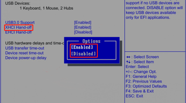 enable or disable XHCI Hand-Off