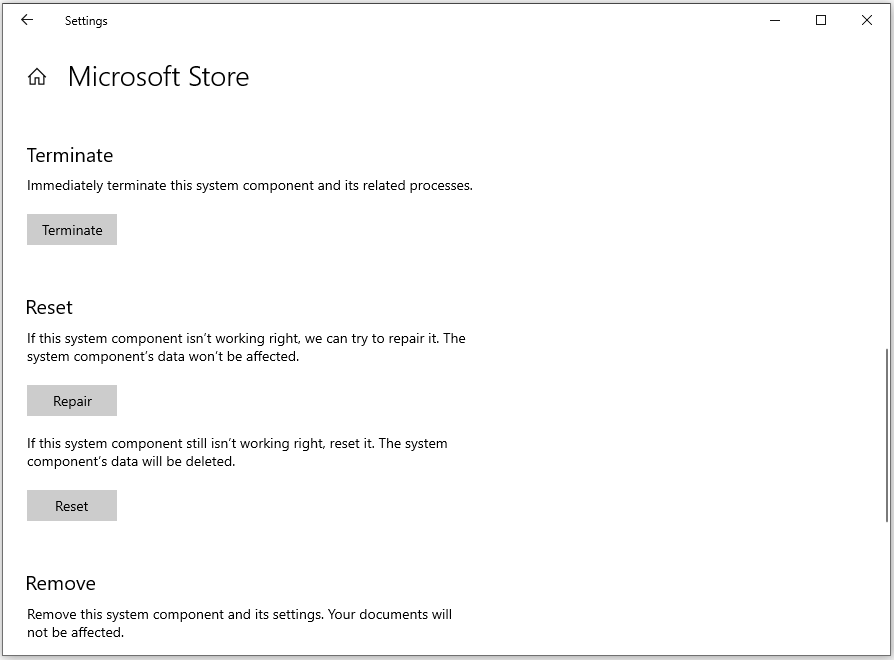 repair and reset Microsoft Store
